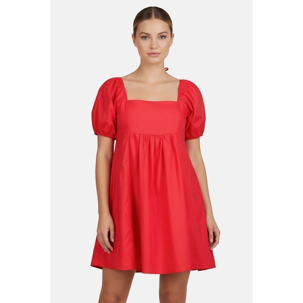 Draper James Mini Dress Womens Red Puff Sleeve Smocked Babydoll Cottagecore XL